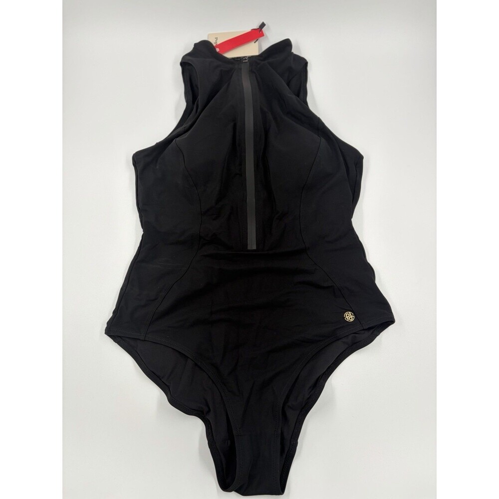 Popilush Built In Shapewear One Piece Swimsuit Large L Black Zip Front Tummy